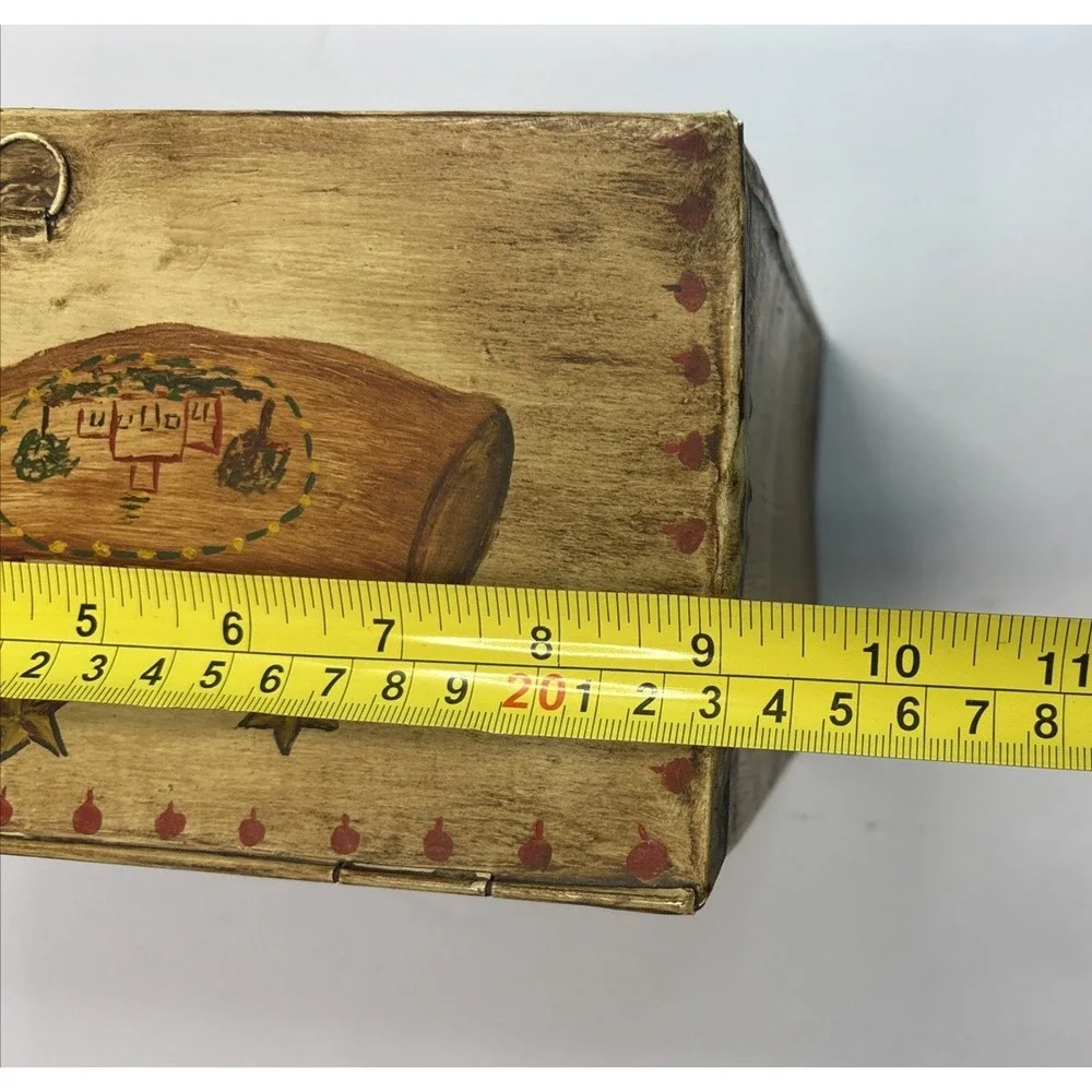 Vtg American Painted Tin‎ Toleware Hinged Box American Eagle Folk 7.25